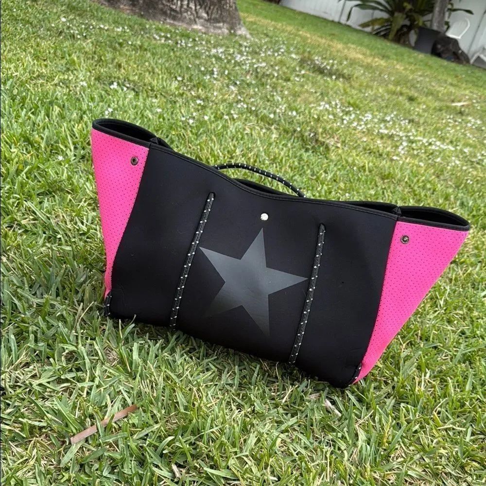 Stylish Pink and Black Tote Bag - Like New - Large Tote - Mini Pouch Included
